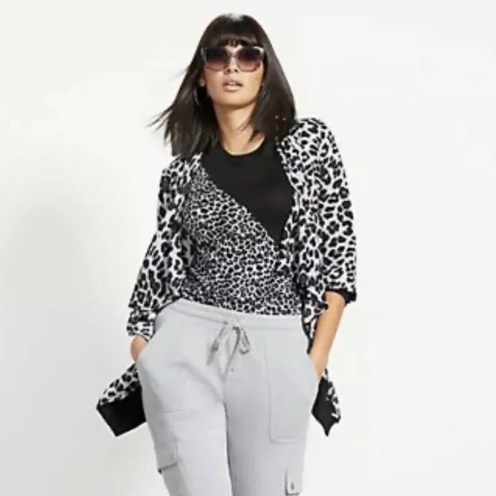 NY&CO Soho Animal Leopard Print Flyaway Jacket Size Medium NWT